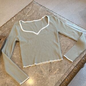 SHEIN Ribbed Long Sleeve Top - Sage Green